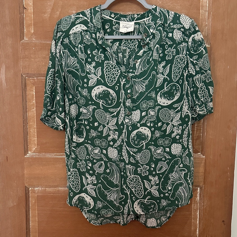 Anthropologie Emily Isabella Green Blouse - Mushroom Blouse